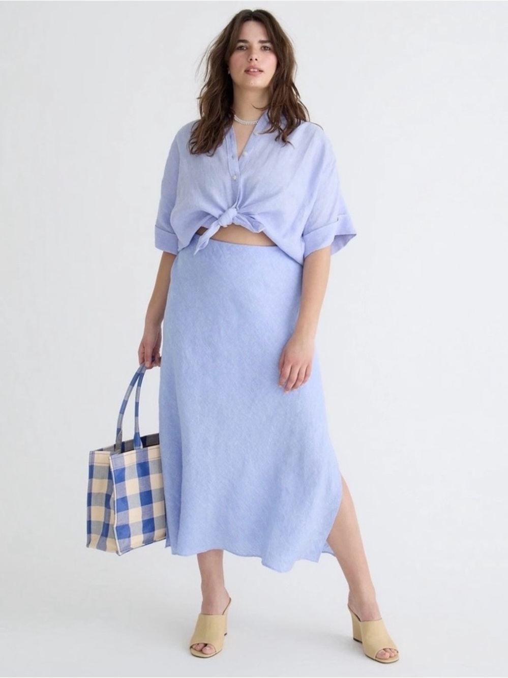J. Crew Gwyneth 100% Linen Lined Slip Skirt in French Blue